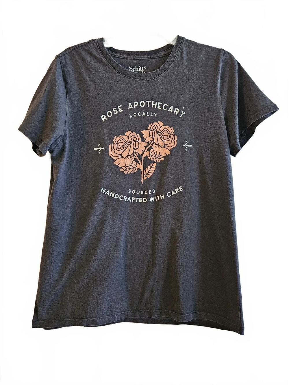 Schitt$ Creek Rose Apothecary Graphic Crewneck T-Shirt Black Cotton -Unisex Lrg